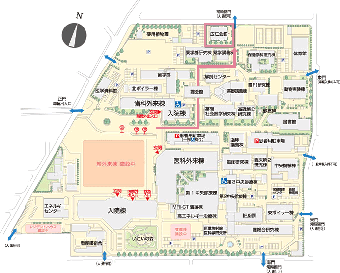 広島大学病院霞キャンパス構内地図